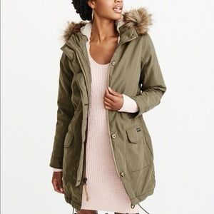 Abercrombie & Fitch Military Parka Jacket Olive Green Faux Fur Womens M Sherpa